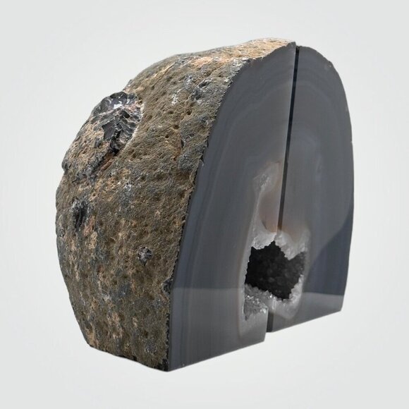 Agate Crystal Bookends w/ Geode Center, Natural Stone, Bookshelf, 6+ lbs. (FA) - Picture 12 of 16